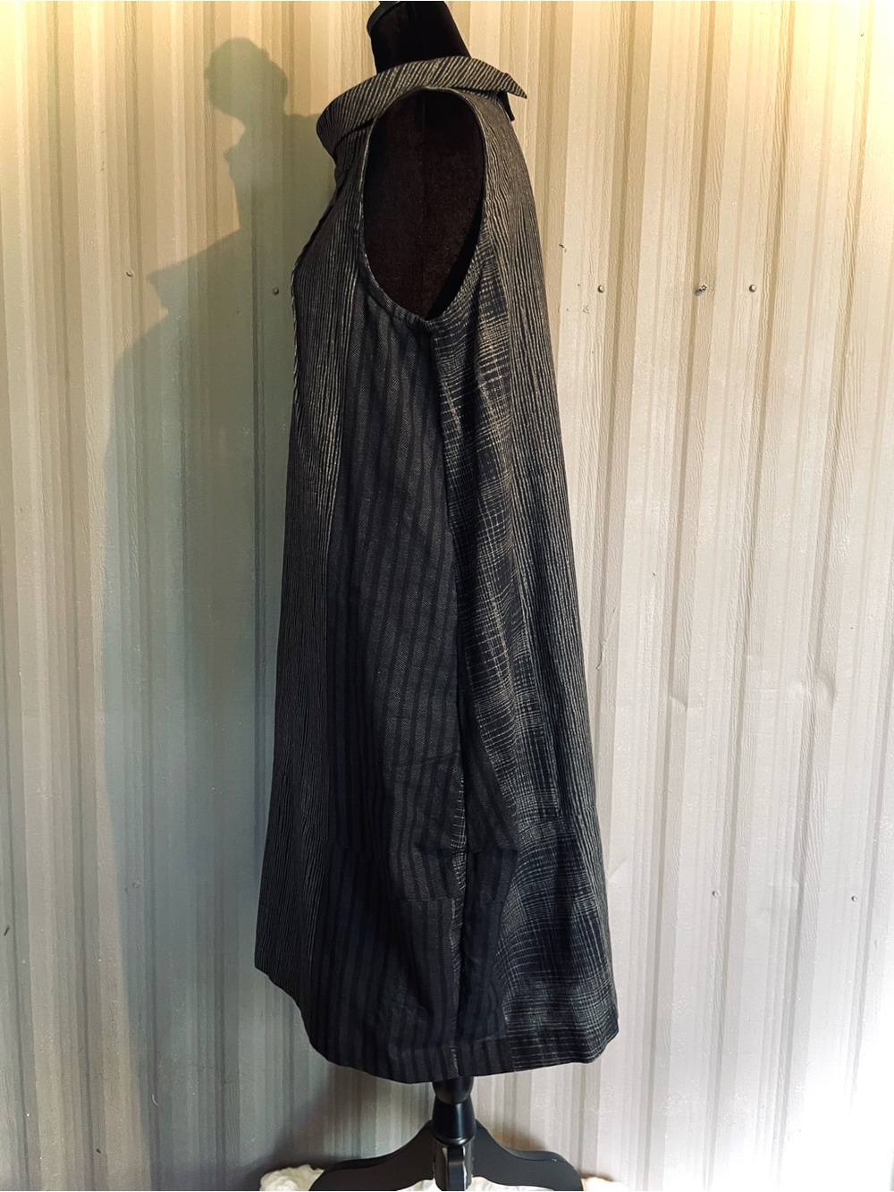Mao Mam Artisan Midi Dress Black Lagenlook Mori Cotton Boho Pockets S/M Thailand - Picture 7 of 16